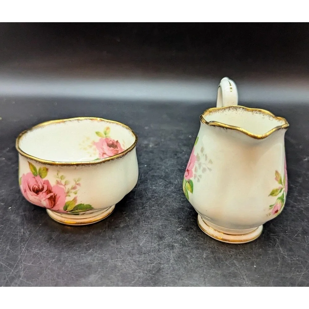 Vintage Royal Albert American Beauty Mini Creamer Open Sugar Bowl Floral Flower